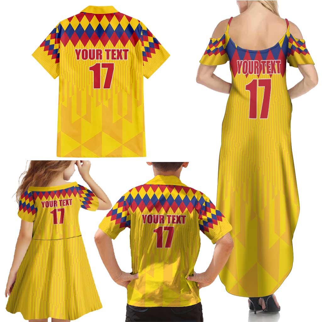 Custom Colombia Football Family Matching Summer Maxi Dress and Hawaiian Shirt Retro Yellow Style