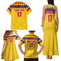 Custom Colombia Football Family Matching Tank Maxi Dress and Hawaiian Shirt Retro Yellow Style