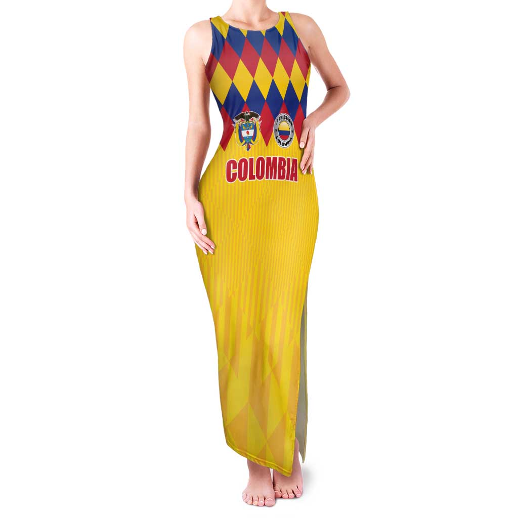 Custom Colombia Football Family Matching Tank Maxi Dress and Hawaiian Shirt Retro Yellow Style