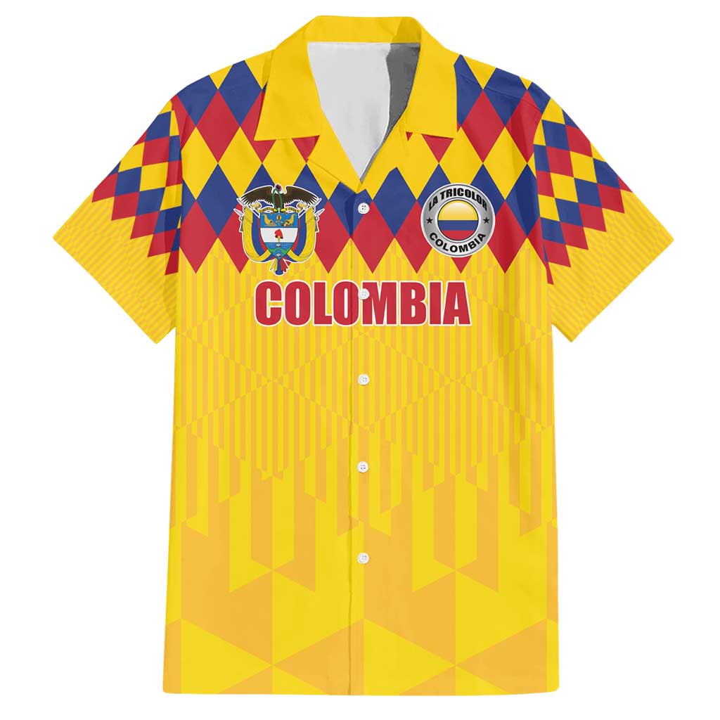 Custom Colombia Football Hawaiian Shirt Retro Yellow Style