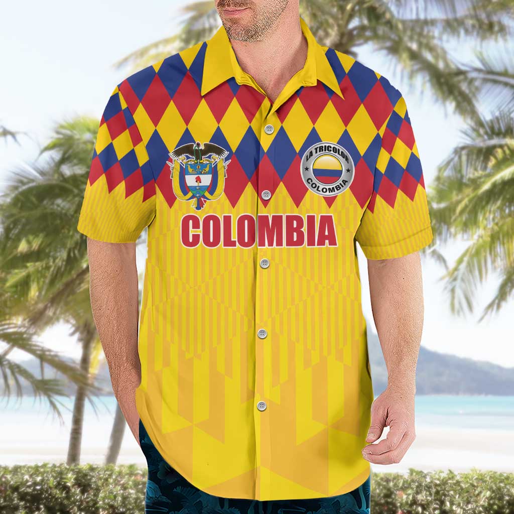 Custom Colombia Football Hawaiian Shirt Retro Yellow Style