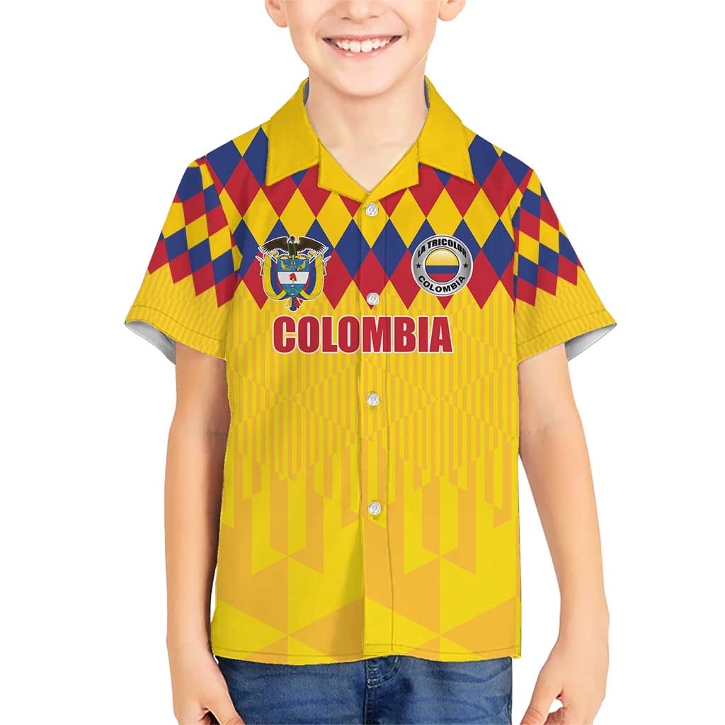 Custom Colombia Football Kid Hawaiian Shirt Retro Yellow Style