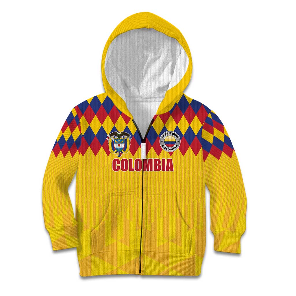 Custom Colombia Football Kid Hoodie Retro Yellow Style