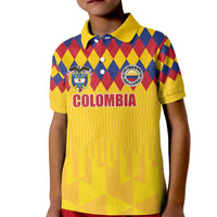 Custom Colombia Football Kid Polo Shirt Retro Yellow Style