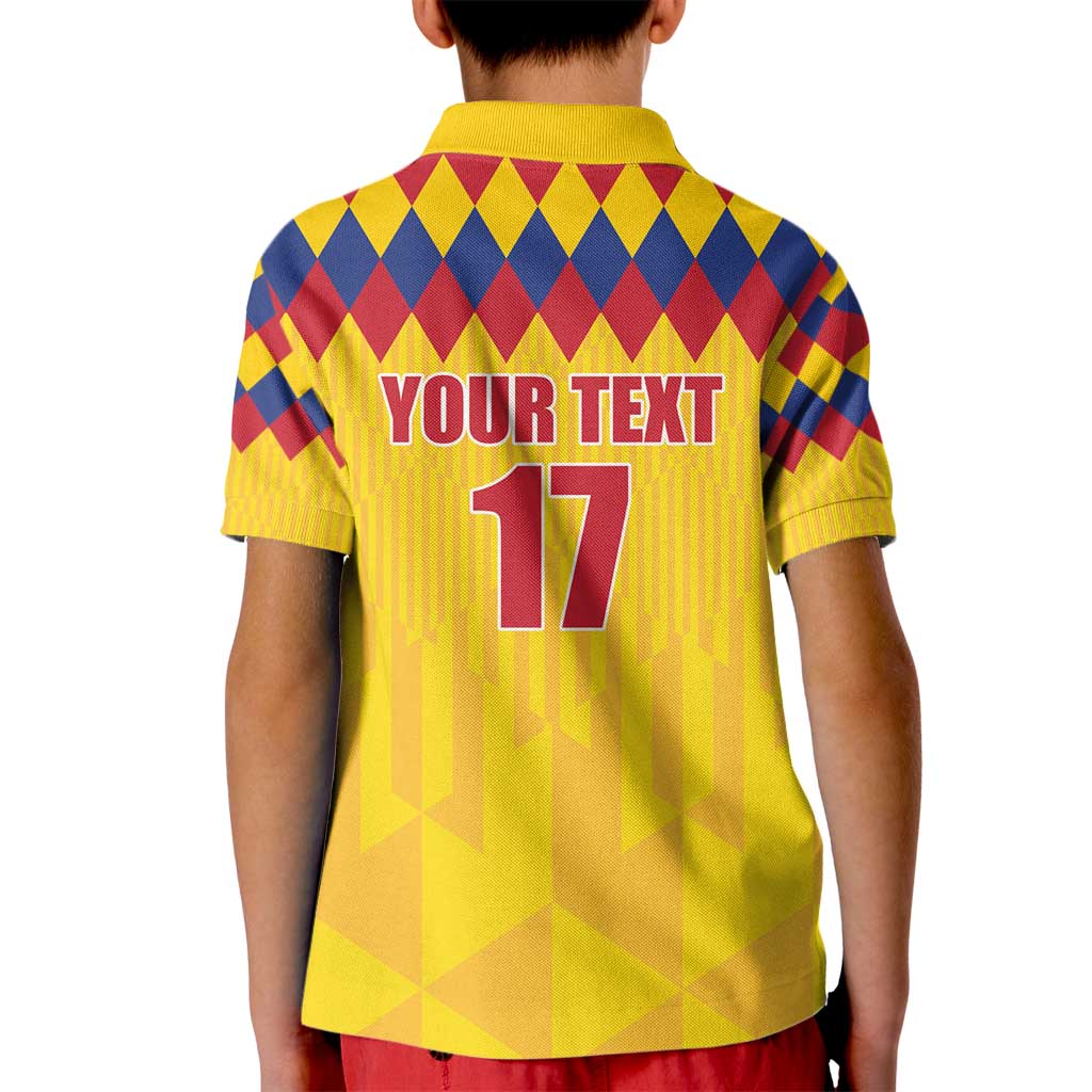 Custom Colombia Football Kid Polo Shirt Retro Yellow Style