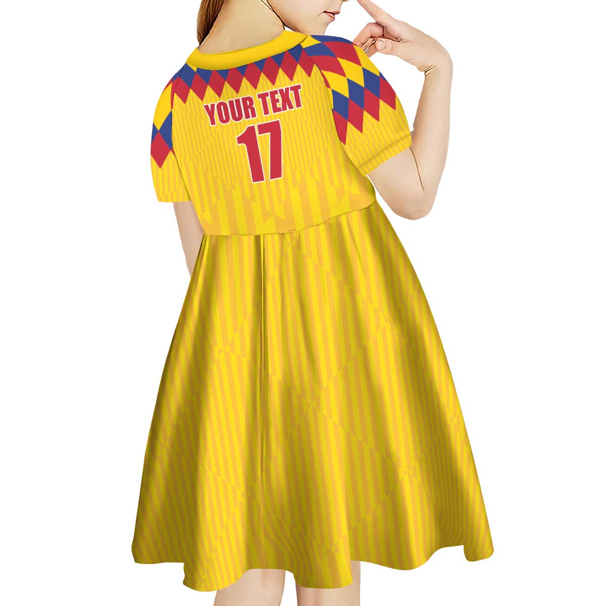 Custom Colombia Football Kid Short Sleeve Dress Retro Yellow Style