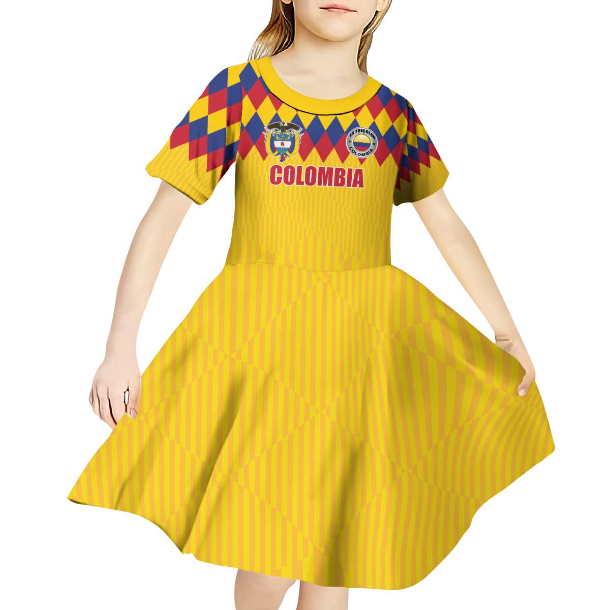 Custom Colombia Football Kid Short Sleeve Dress Retro Yellow Style