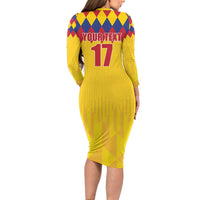 Custom Colombia Football Long Sleeve Bodycon Dress Retro Yellow Style