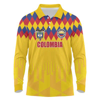 Custom Colombia Football Long Sleeve Polo Shirt Retro Yellow Style