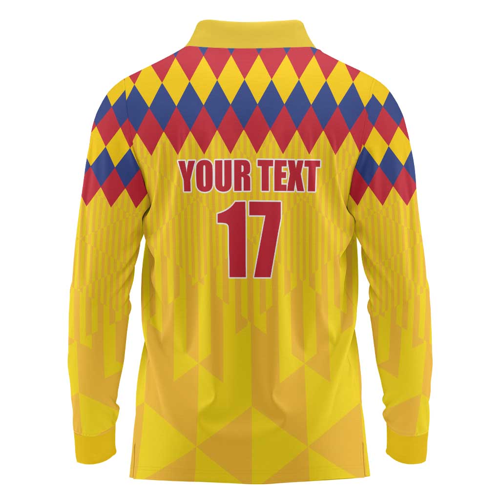 Custom Colombia Football Long Sleeve Polo Shirt Retro Yellow Style