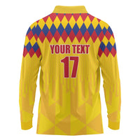 Custom Colombia Football Long Sleeve Polo Shirt Retro Yellow Style