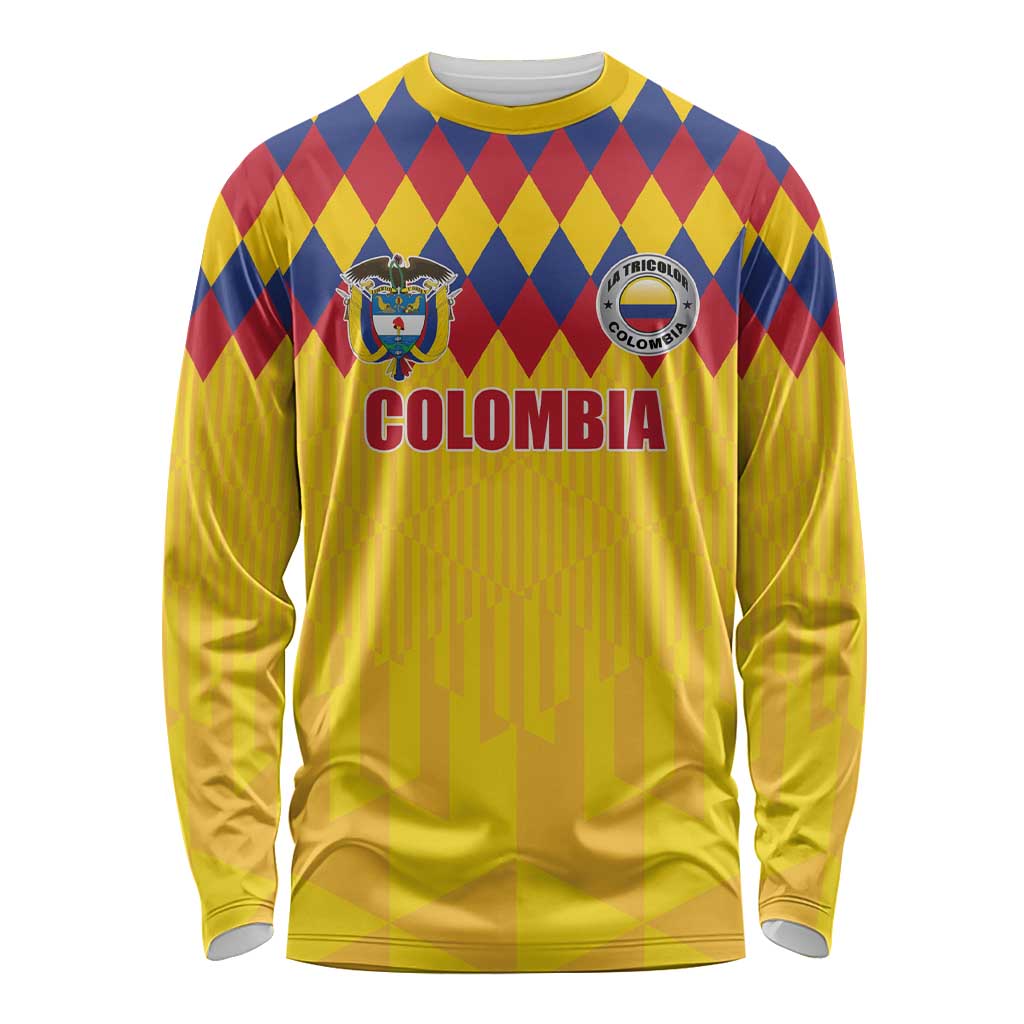 Custom Colombia Football Long Sleeve Shirt Retro Yellow Style