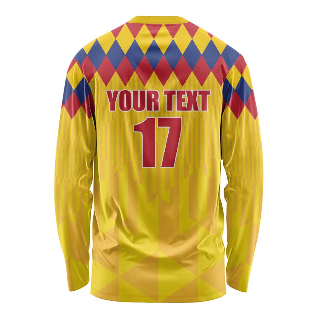Custom Colombia Football Long Sleeve Shirt Retro Yellow Style