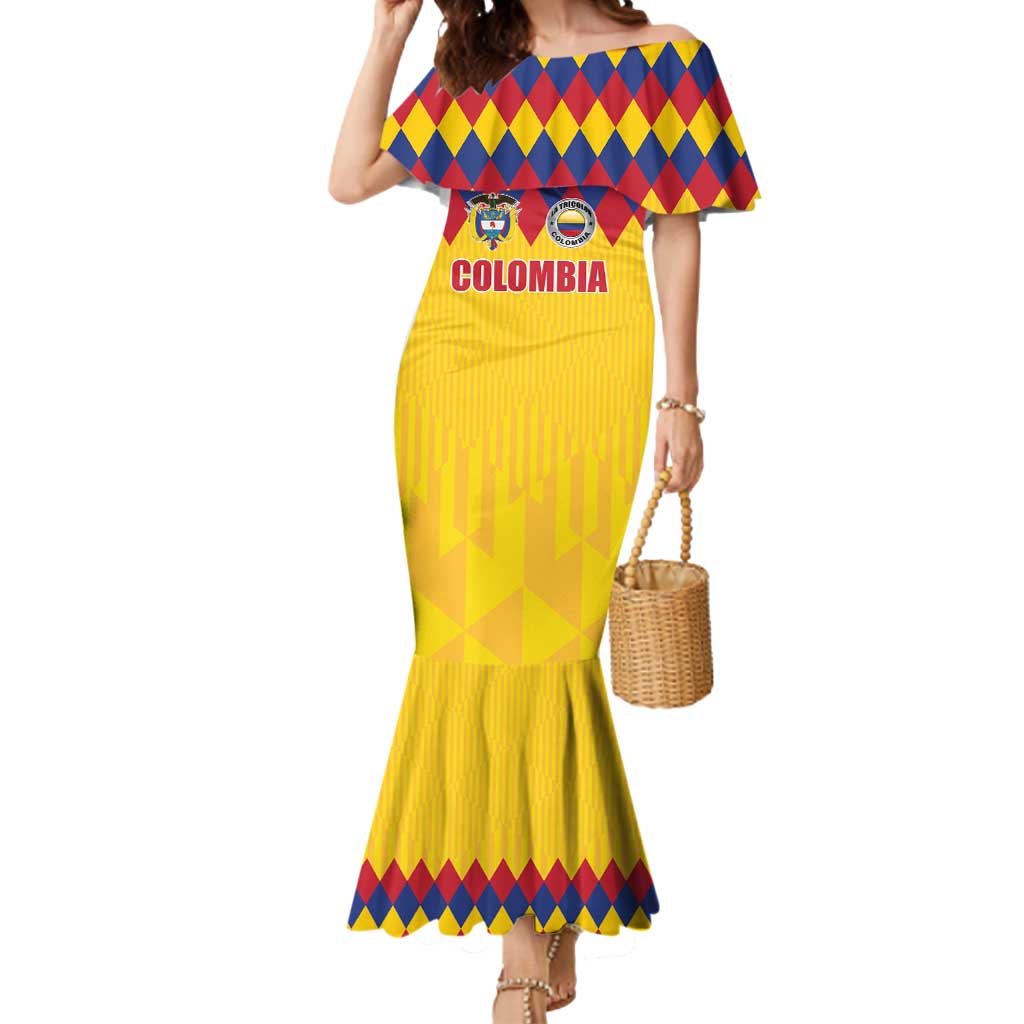 Custom Colombia Football Mermaid Dress Retro Yellow Style