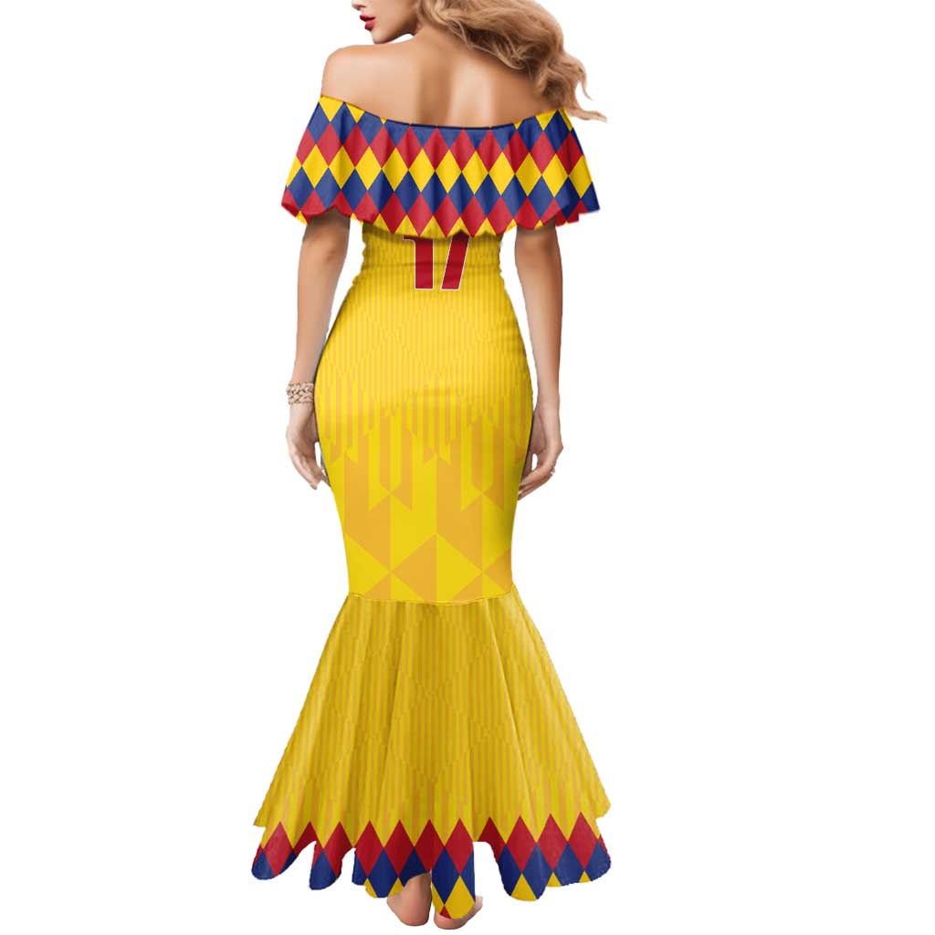 Custom Colombia Football Mermaid Dress Retro Yellow Style