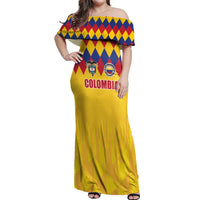 Custom Colombia Football Off Shoulder Maxi Dress Retro Yellow Style