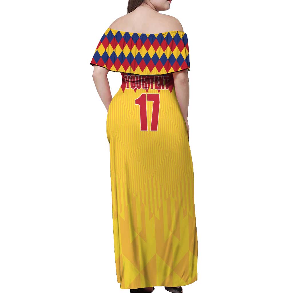 Custom Colombia Football Off Shoulder Maxi Dress Retro Yellow Style