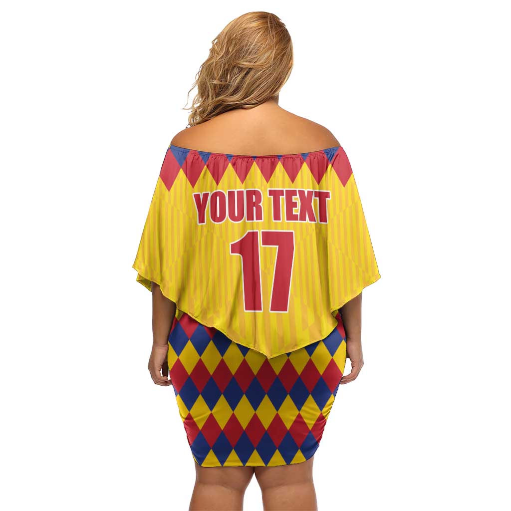 Custom Colombia Football Off Shoulder Short Dress Retro Yellow Style