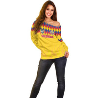 Custom Colombia Football Off Shoulder Sweater Retro Yellow Style
