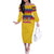 Custom Colombia Football Off The Shoulder Long Sleeve Dress Retro Yellow Style
