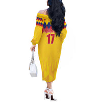 Custom Colombia Football Off The Shoulder Long Sleeve Dress Retro Yellow Style