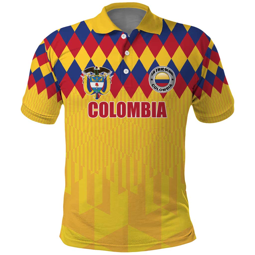 Custom Colombia Football Polo Shirt Retro Yellow Style