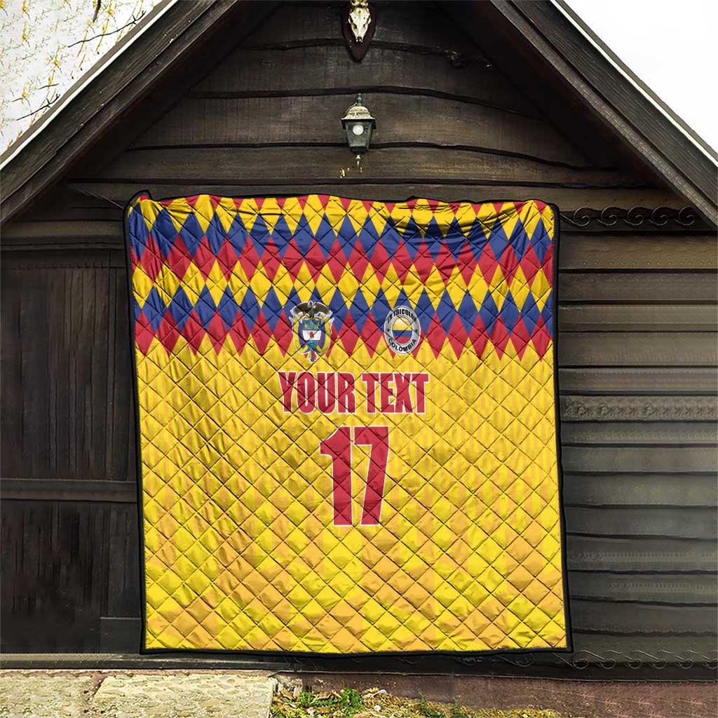 Custom Colombia Football Quilt Retro Yellow Style