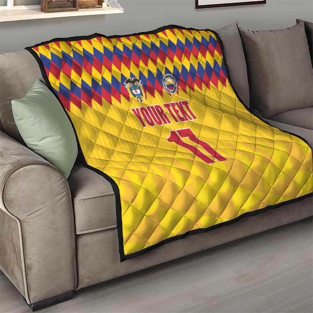 Custom Colombia Football Quilt Retro Yellow Style