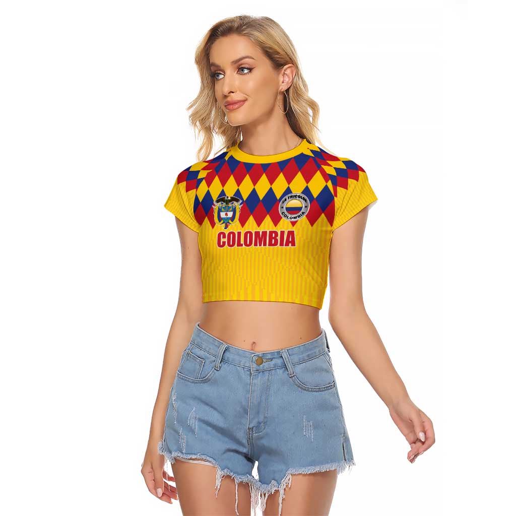 Custom Colombia Football Raglan Cropped T Shirt Retro Yellow Style