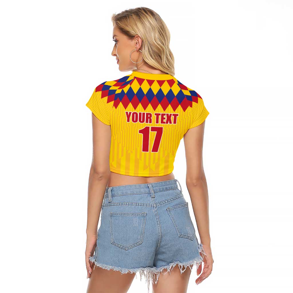Custom Colombia Football Raglan Cropped T Shirt Retro Yellow Style