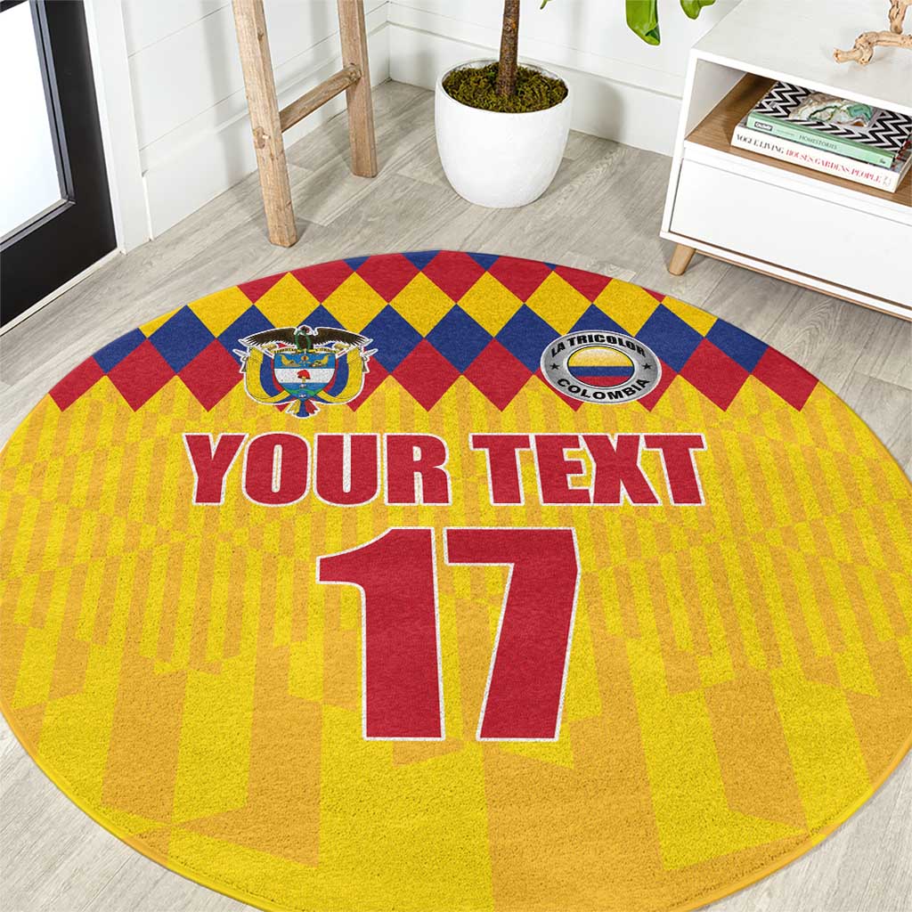 Custom Colombia Football Round Carpet Retro Yellow Style