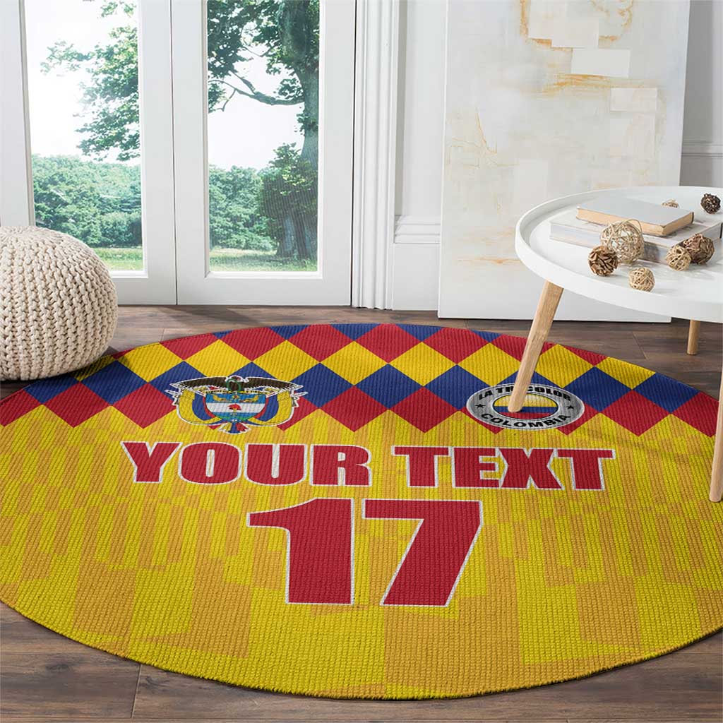 Custom Colombia Football Round Carpet Retro Yellow Style