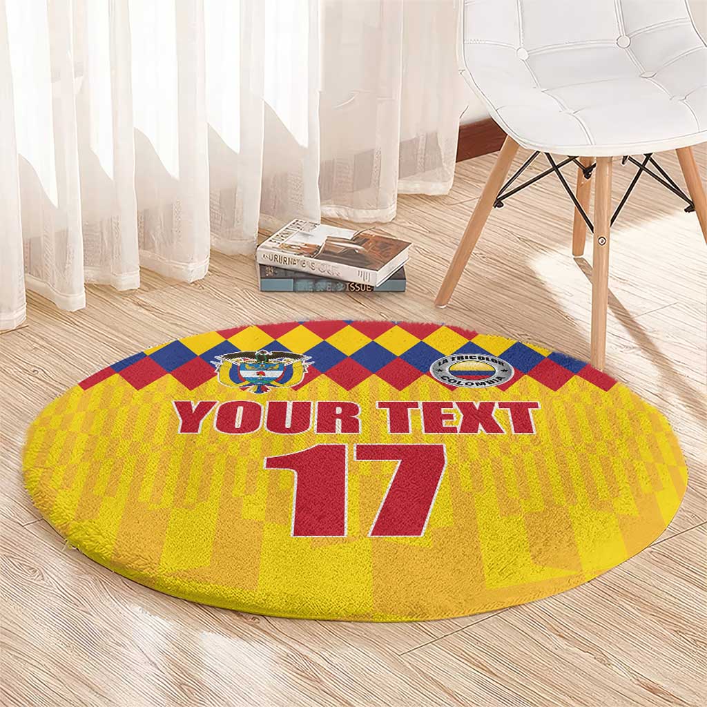 Custom Colombia Football Round Carpet Retro Yellow Style