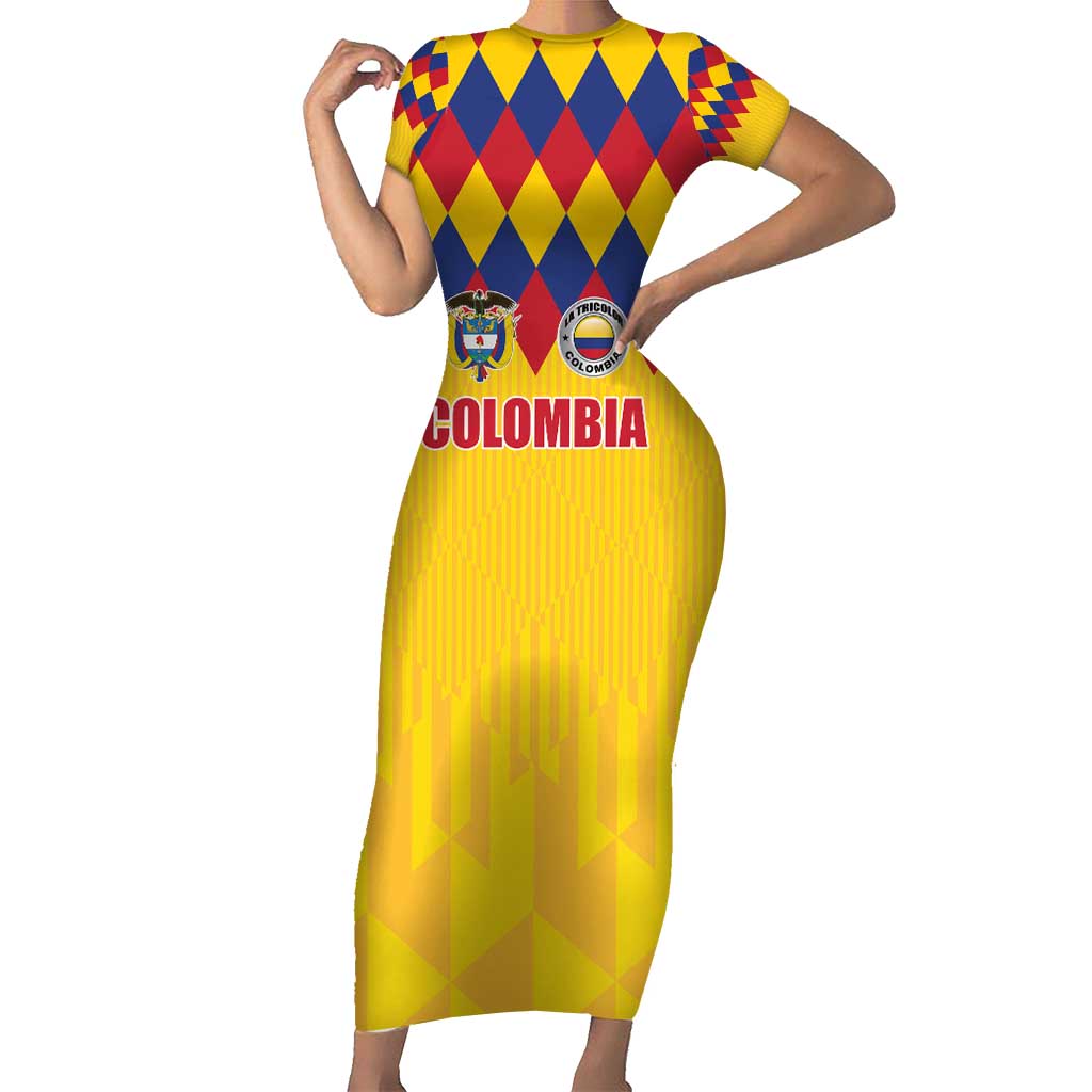 Custom Colombia Football Short Sleeve Bodycon Dress Retro Yellow Style