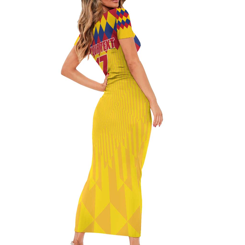 Custom Colombia Football Short Sleeve Bodycon Dress Retro Yellow Style
