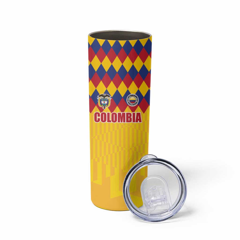 Custom Colombia Football Skinny Tumbler Retro Yellow Style