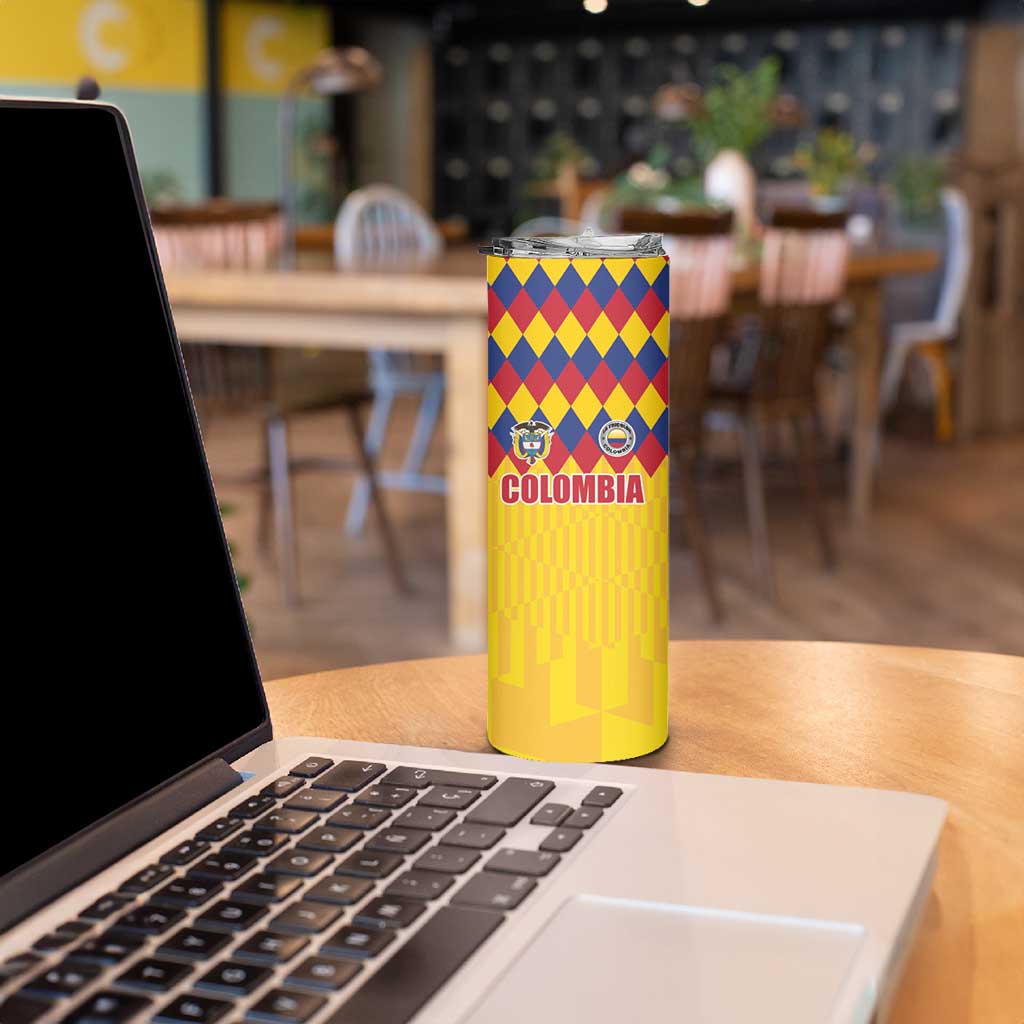 Custom Colombia Football Skinny Tumbler Retro Yellow Style