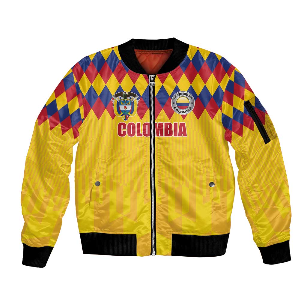Custom Colombia Football Sleeve Zip Bomber Jacket Retro Yellow Style