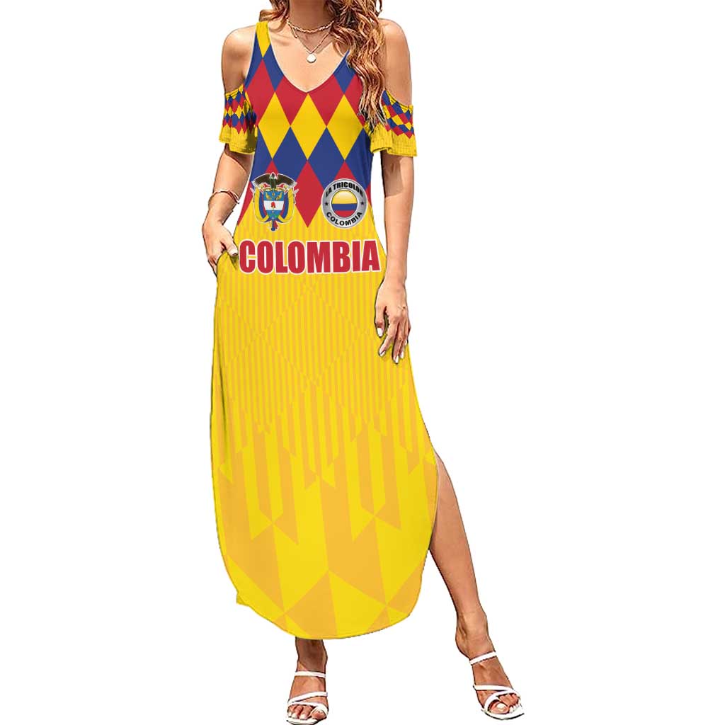 Custom Colombia Football Summer Maxi Dress Retro Yellow Style