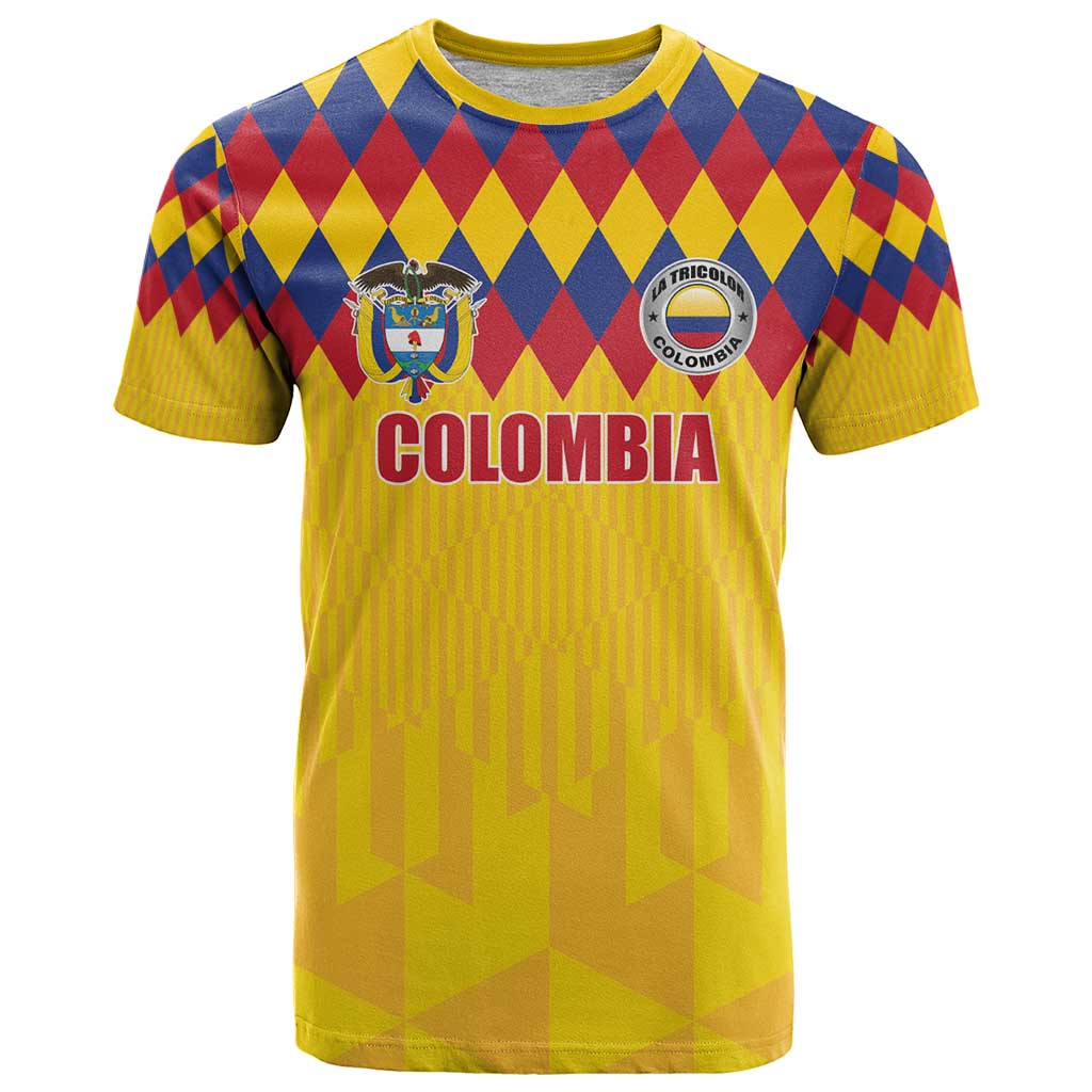 Custom Colombia Football T Shirt Retro Yellow Style