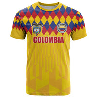 Custom Colombia Football T Shirt Retro Yellow Style
