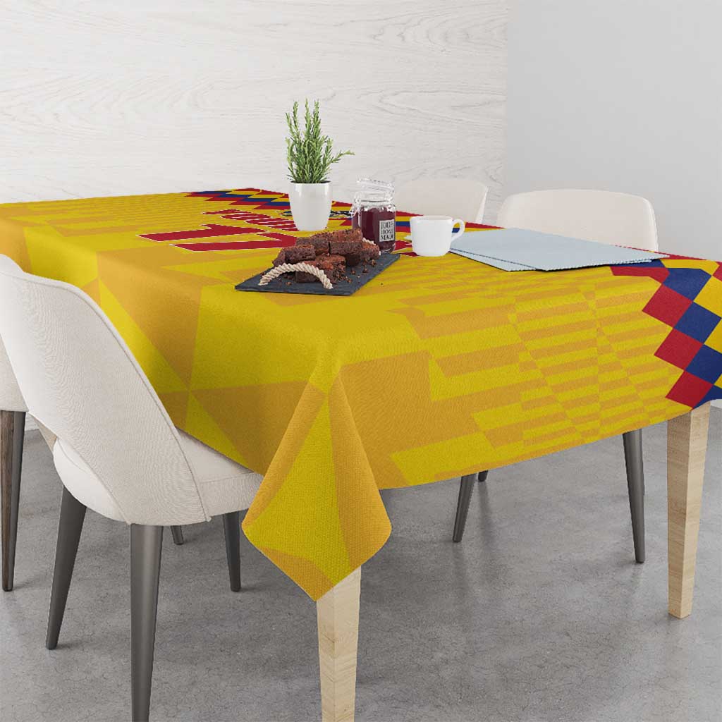 Custom Colombia Football Tablecloth Retro Yellow Style