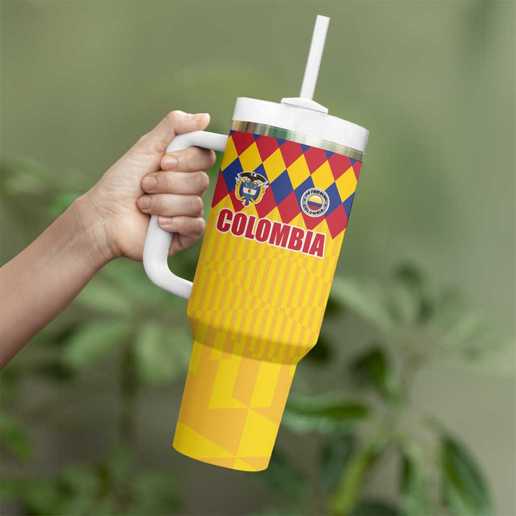 Custom Colombia Football Tumbler With Handle Retro Yellow Style