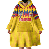 Custom Colombia Football Wearable Blanket Hoodie Retro Yellow Style