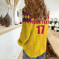 Custom Colombia Football Women Casual Shirt Retro Yellow Style