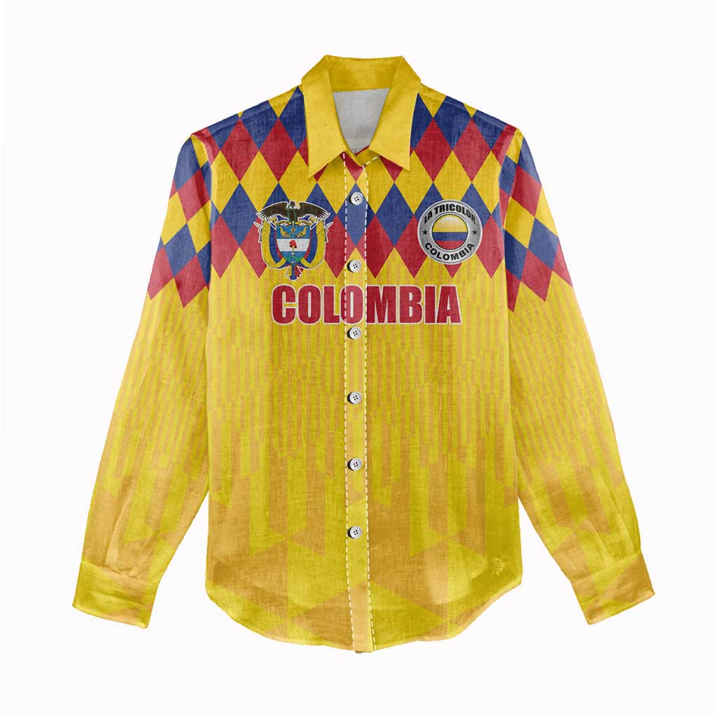 Custom Colombia Football Women Casual Shirt Retro Yellow Style