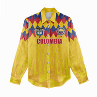 Custom Colombia Football Women Casual Shirt Retro Yellow Style