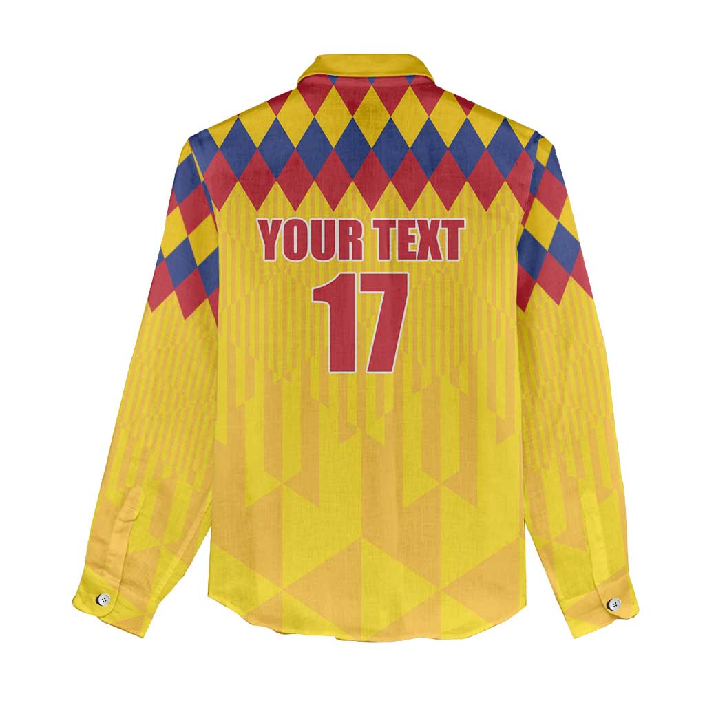Custom Colombia Football Women Casual Shirt Retro Yellow Style
