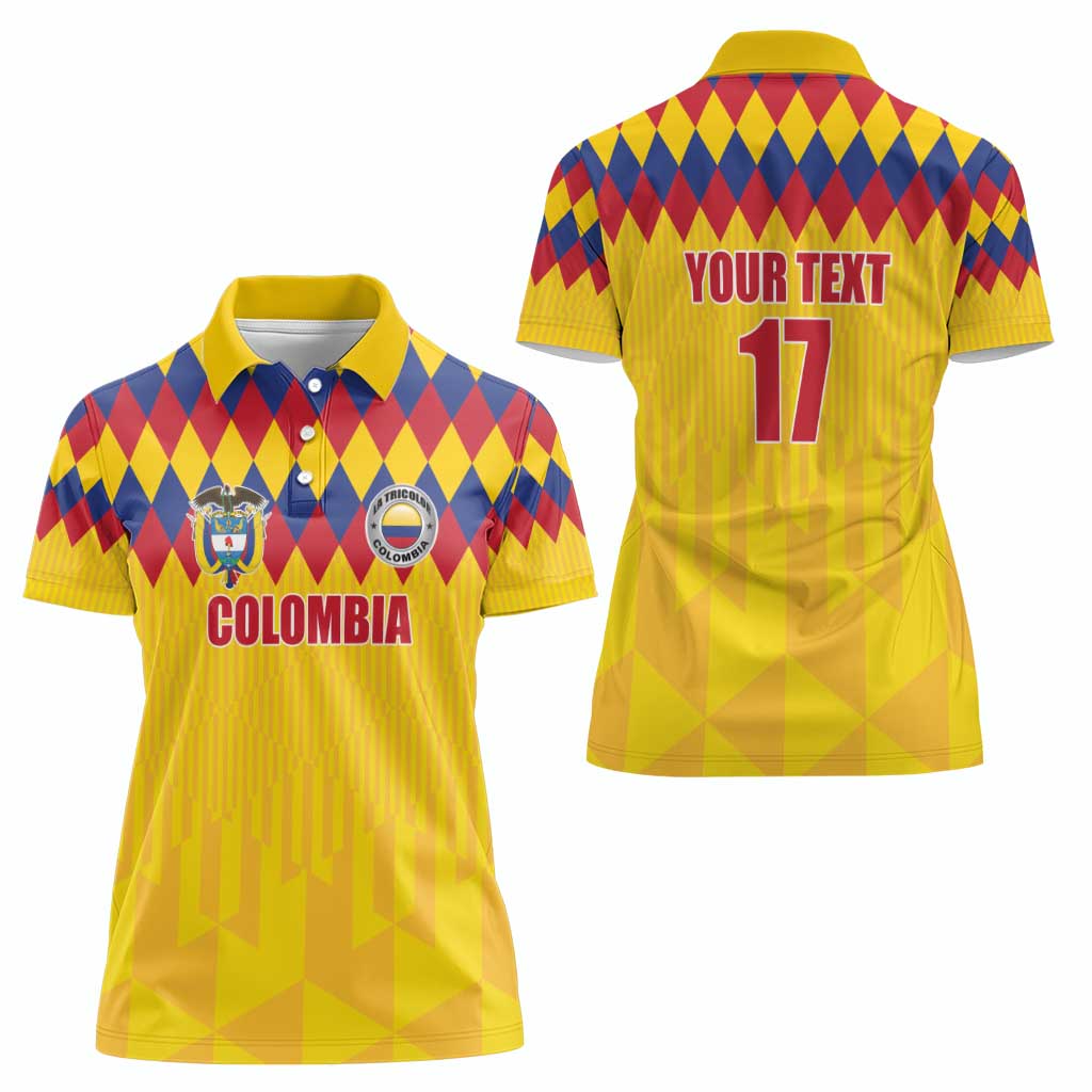 Custom Colombia Football Women Polo Shirt Retro Yellow Style