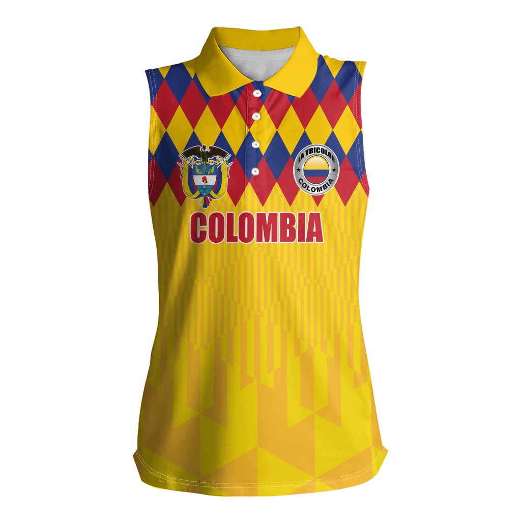 Custom Colombia Football Women Sleeveless Polo Shirt Retro Yellow Style